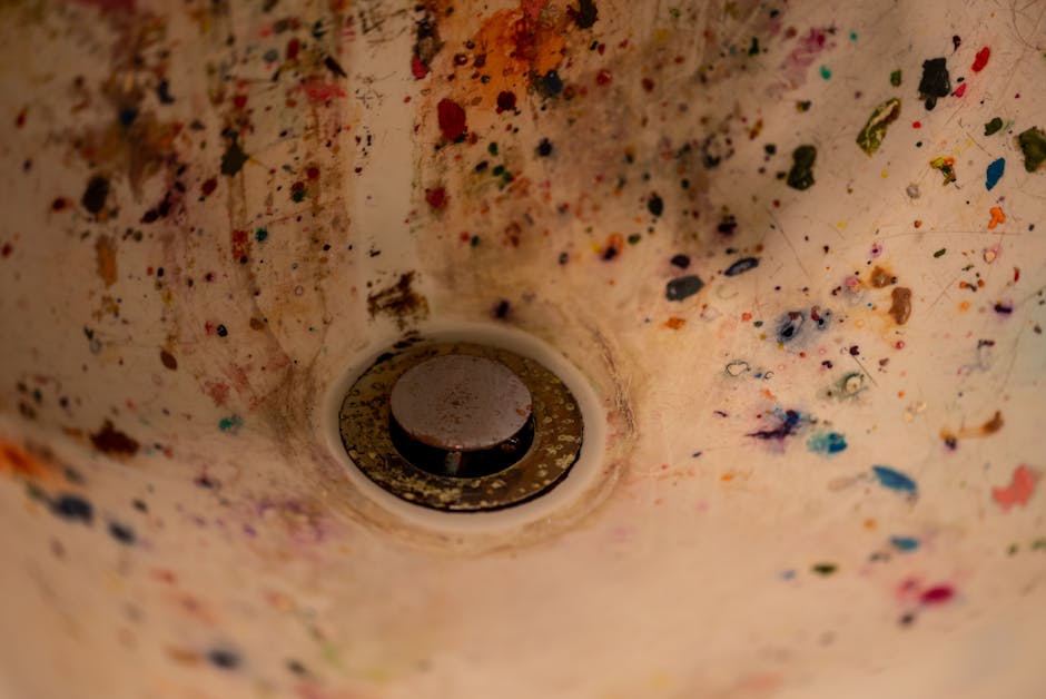 Close-up of hands using a drain snake in a bathroom sink